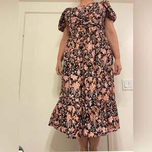 Floral Puff Sleeve Midi Dress